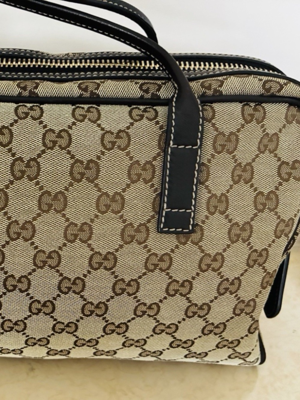 Gucci Britt Boston Bag GG Monogram Canvas Brown Leather & Dust Bag -Like New - Picture 15 of 16